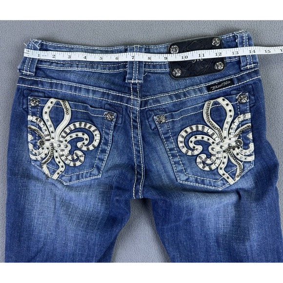 Miss Me Jeans 26 Blue Skinny Fluer De Lis Rhinestone Embroidered Bling Y2K Denim - Picture 4 of 8